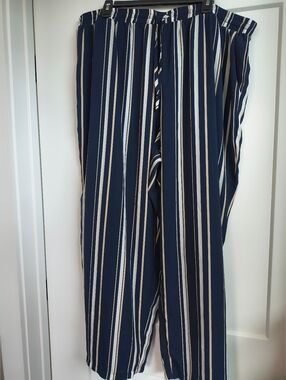 Emery Rose Women Plus Size 5X Wide Leg Navy White Striped Palazzo Pants Pockets
